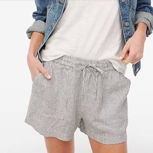 J Crew Striped Linen Drawstring Short Drawstring Pockets Summer Black/White M